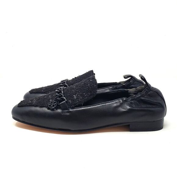 Tory Burch Mini Benton Charm 20MM Tweed Leather Loafer Perfect Black Size 7.5 M - Picture 4 of 11